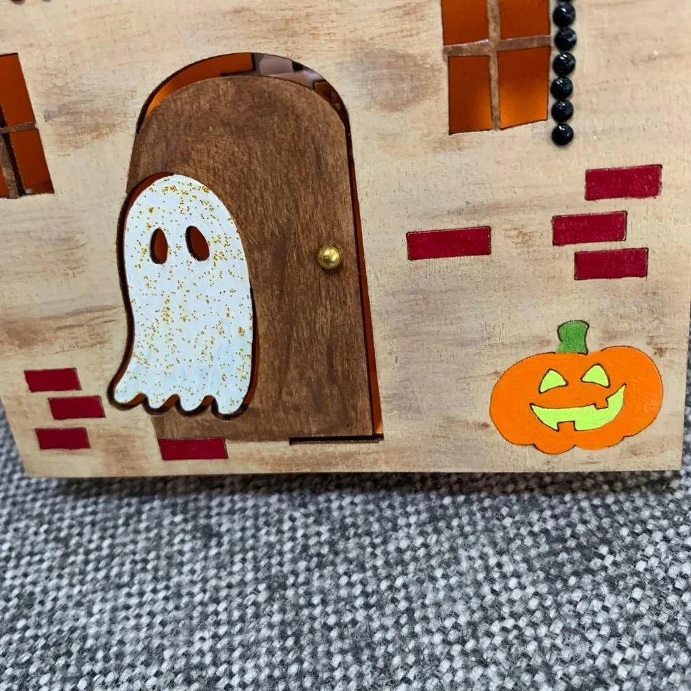 ⭐️Hand Painted Wooden Haunted House Night Light